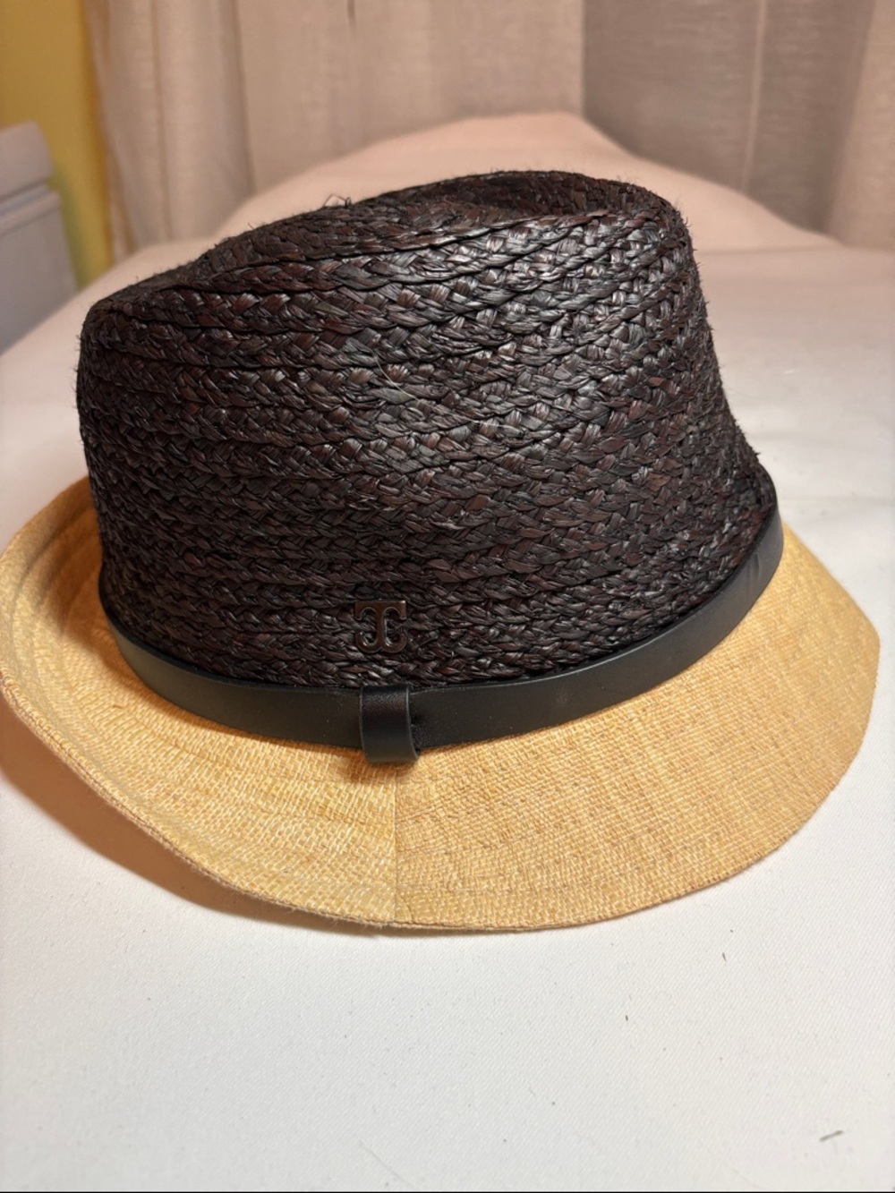 John Callanan Two-Tone Raffia Fedora Hat - mahogany & Tan